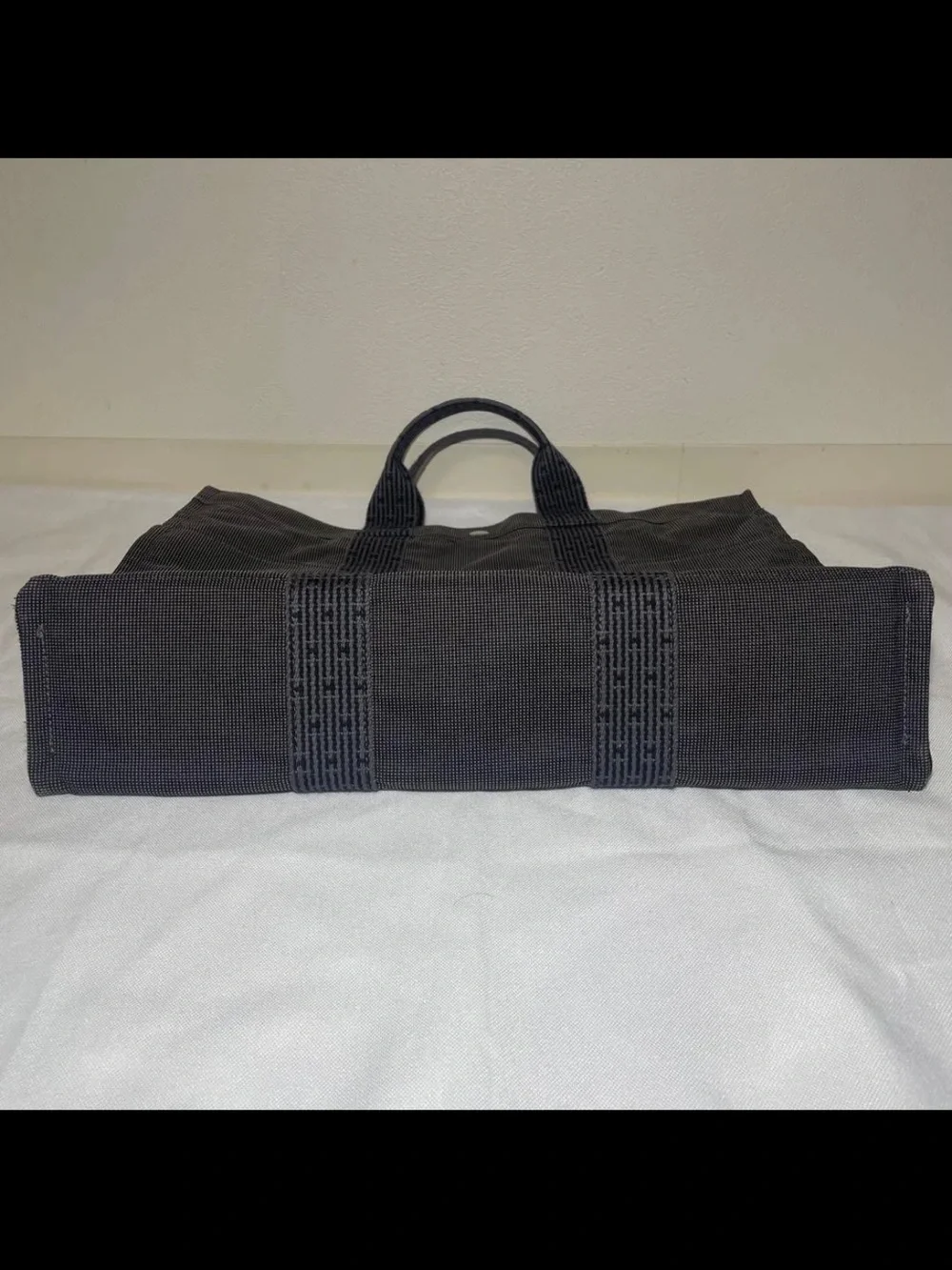Hermes Black Canvas Carryall Tote with Signature Webbed Straps